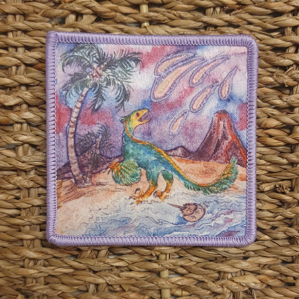 Glow in the Dark, Iron-On Patch: Cretaceous Epoch Velociraptor Paleo Art
