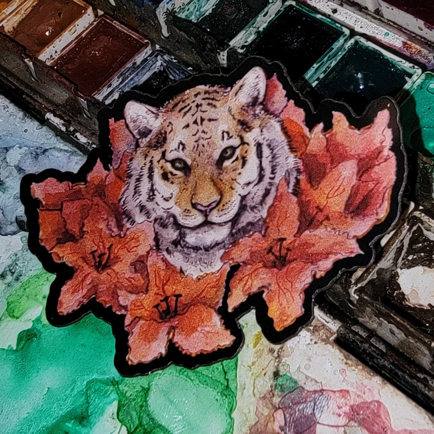 Tiger Floral Magnet Watercolor Art