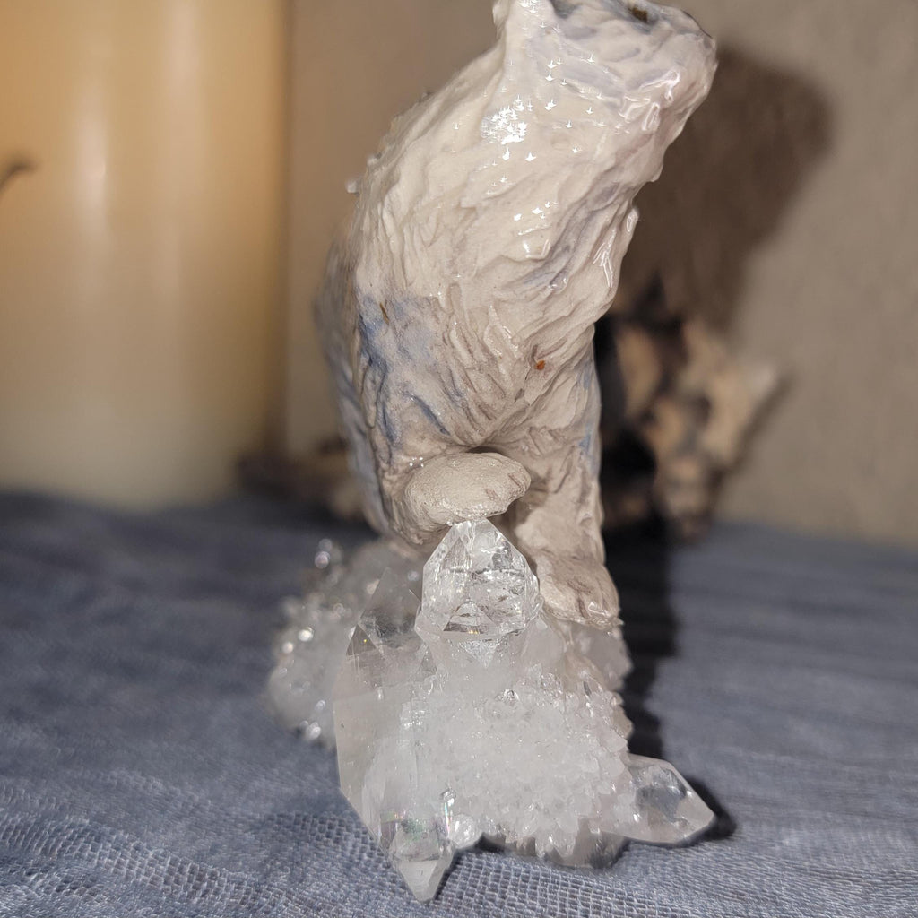 Polar Bear on Apophyllite Crystal Sculpture Totem Animal