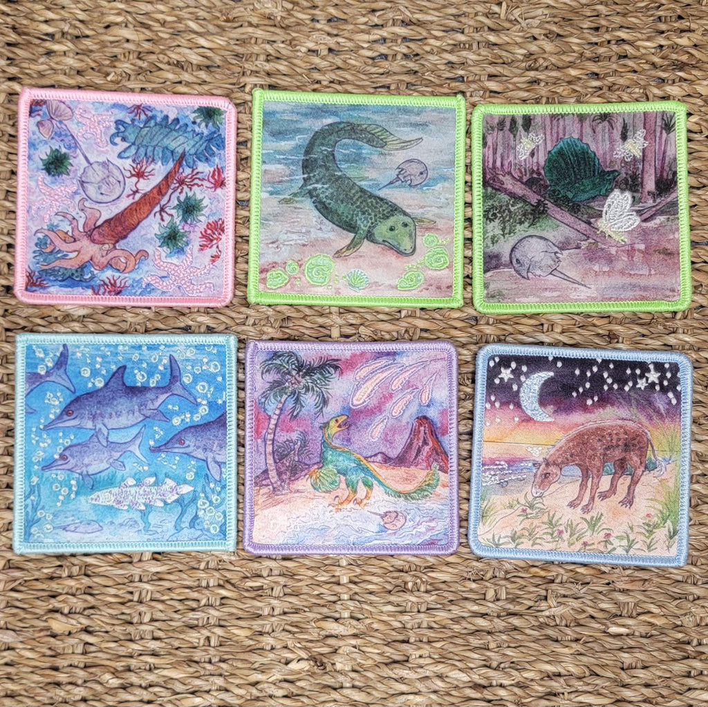 Glow in the Dark, Iron-On Patch:  Carboniferous Swamp Edaphosaurus Paleo Art
