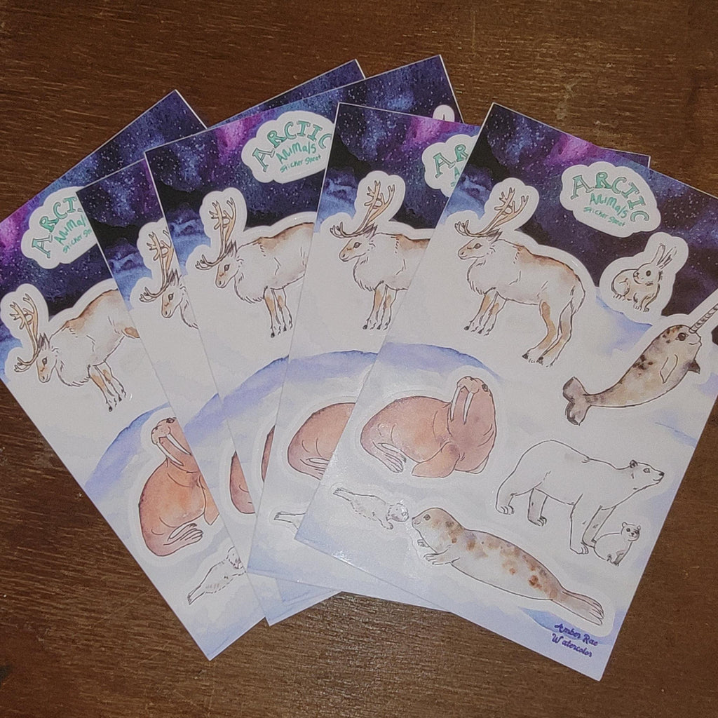 Arctic Animals Sheet of 6 Stickers Watercolor Art