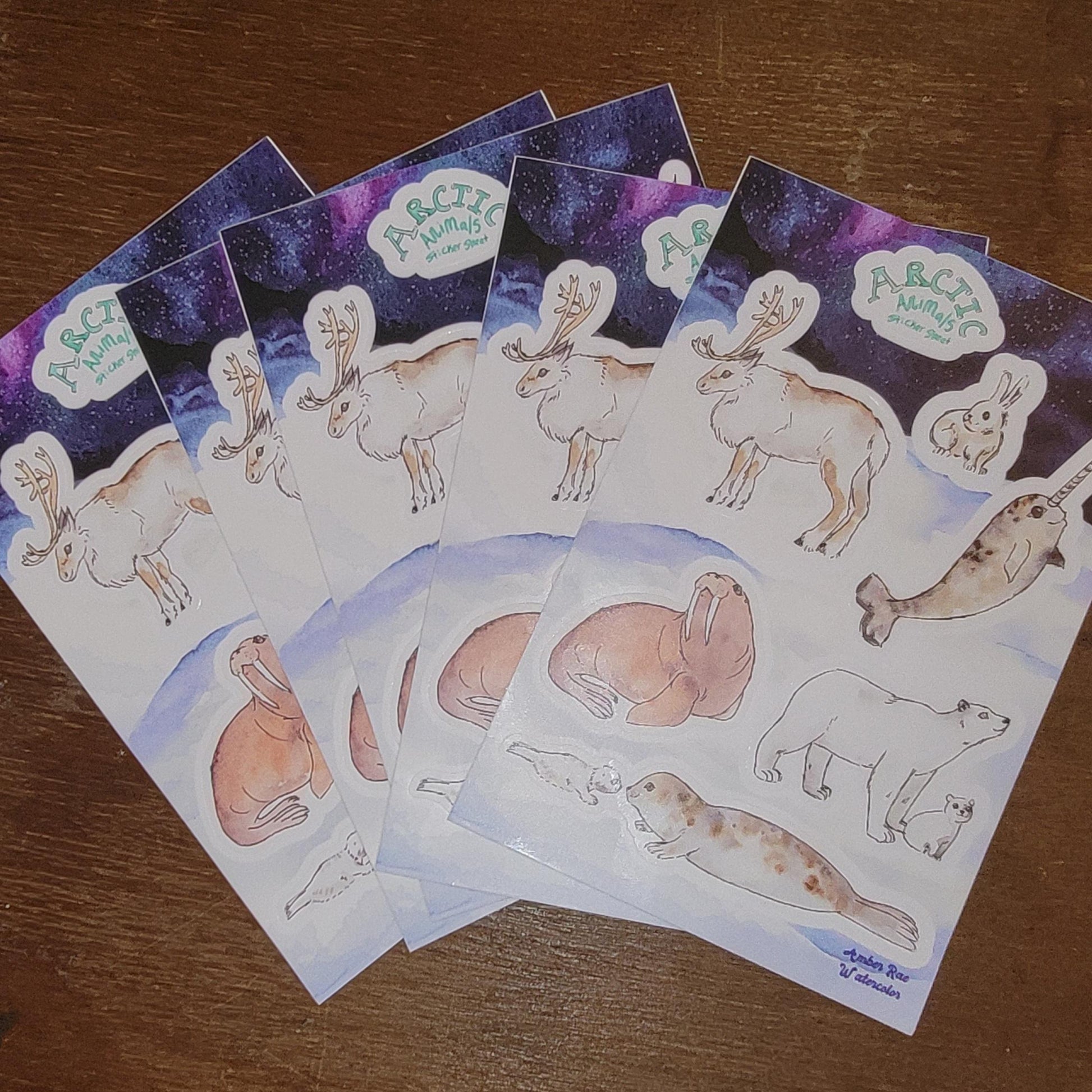 Arctic Animals Sheet of 6 Stickers Watercolor Art
