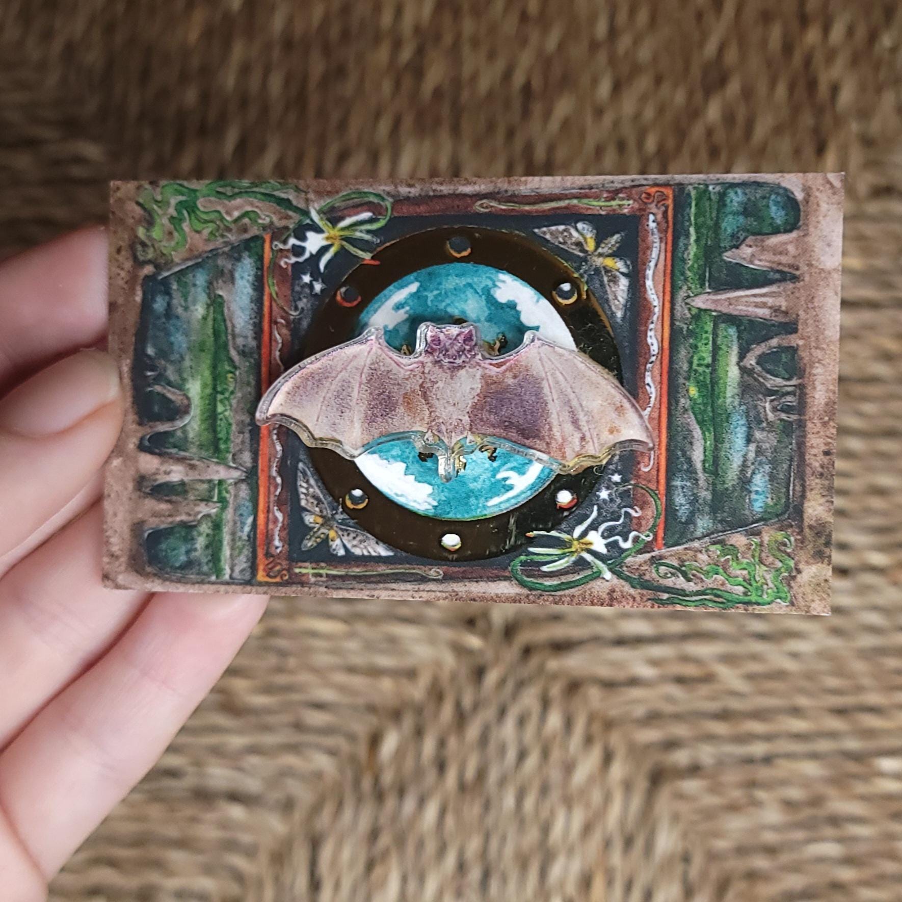 Mini Pin Florida Bonneted Bat Watercolor Art on Acrylic