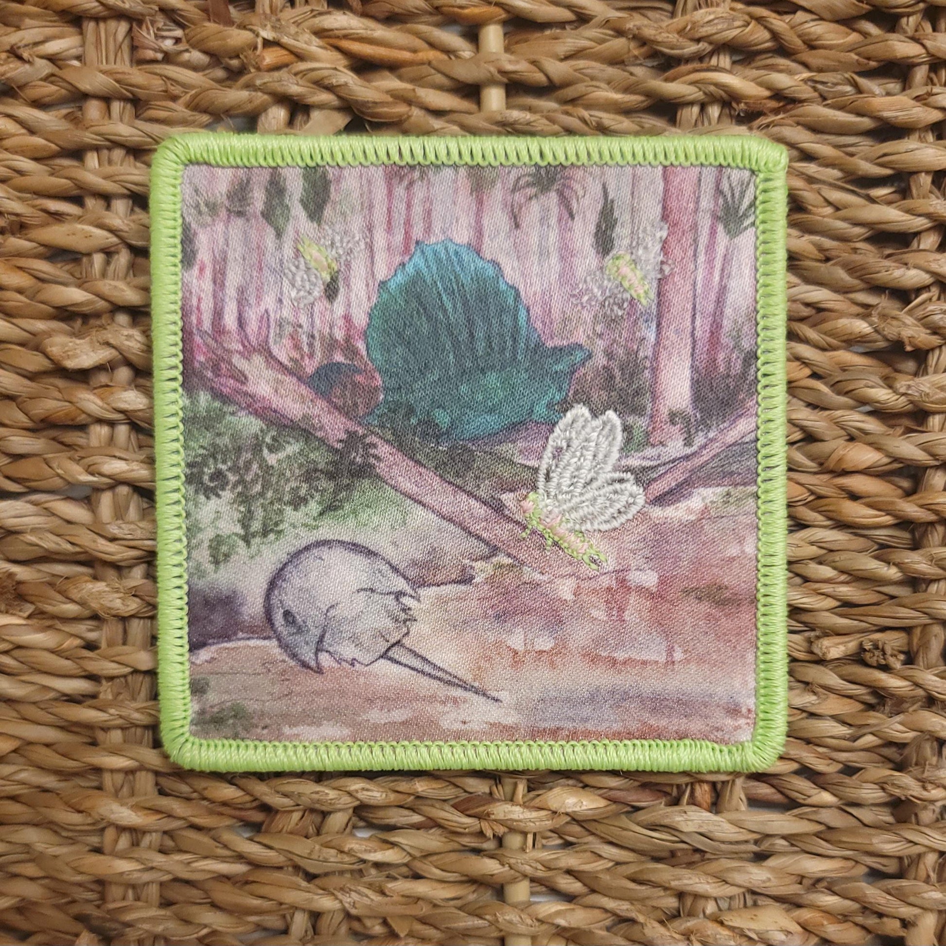 Glow in the Dark, Iron-On Patch:  Carboniferous Swamp Edaphosaurus Paleo Art