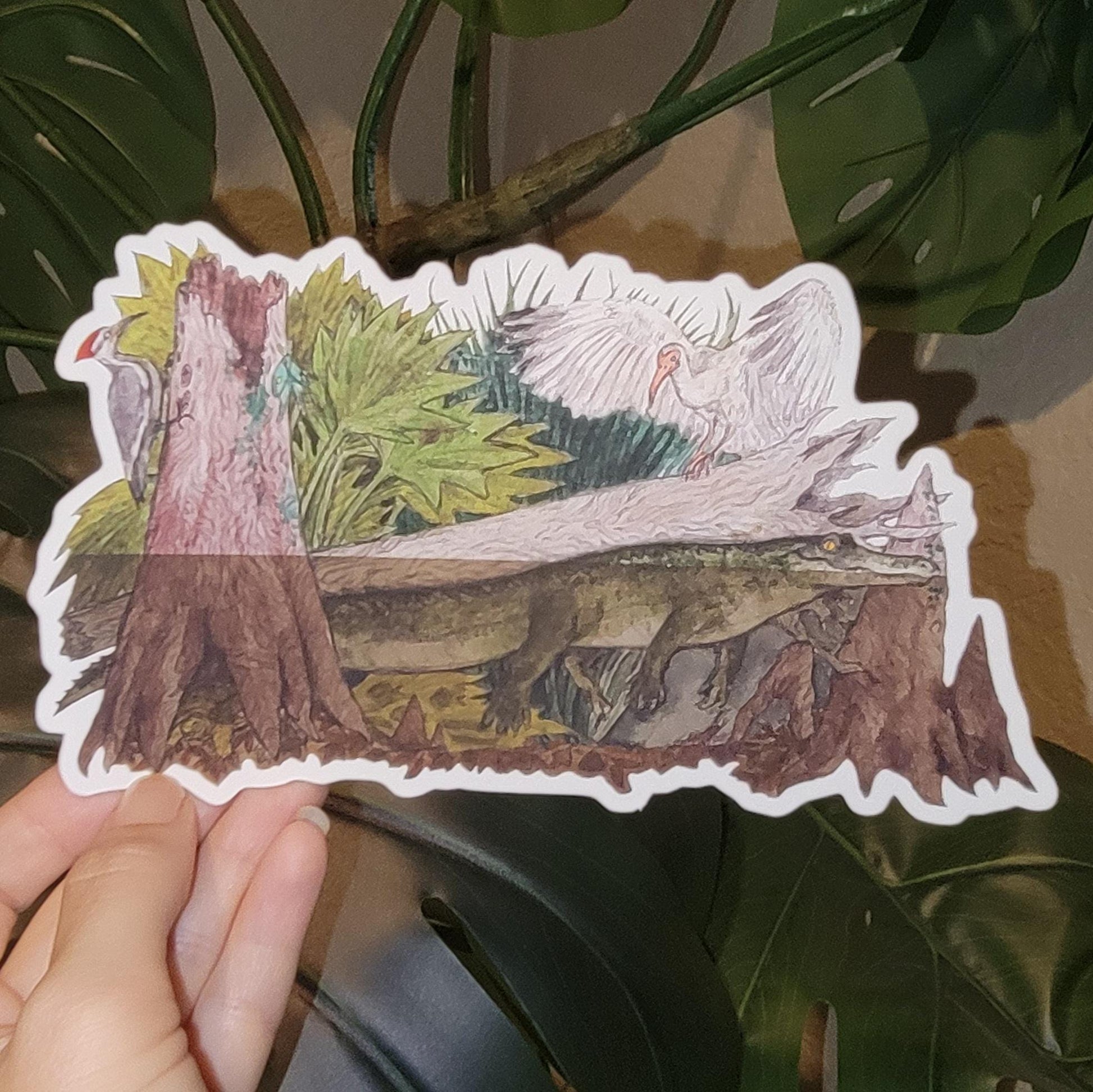 Bumper sticker! Florida Camouflage Art: Alligator, Ibis, Woodpecker, snapping turtle