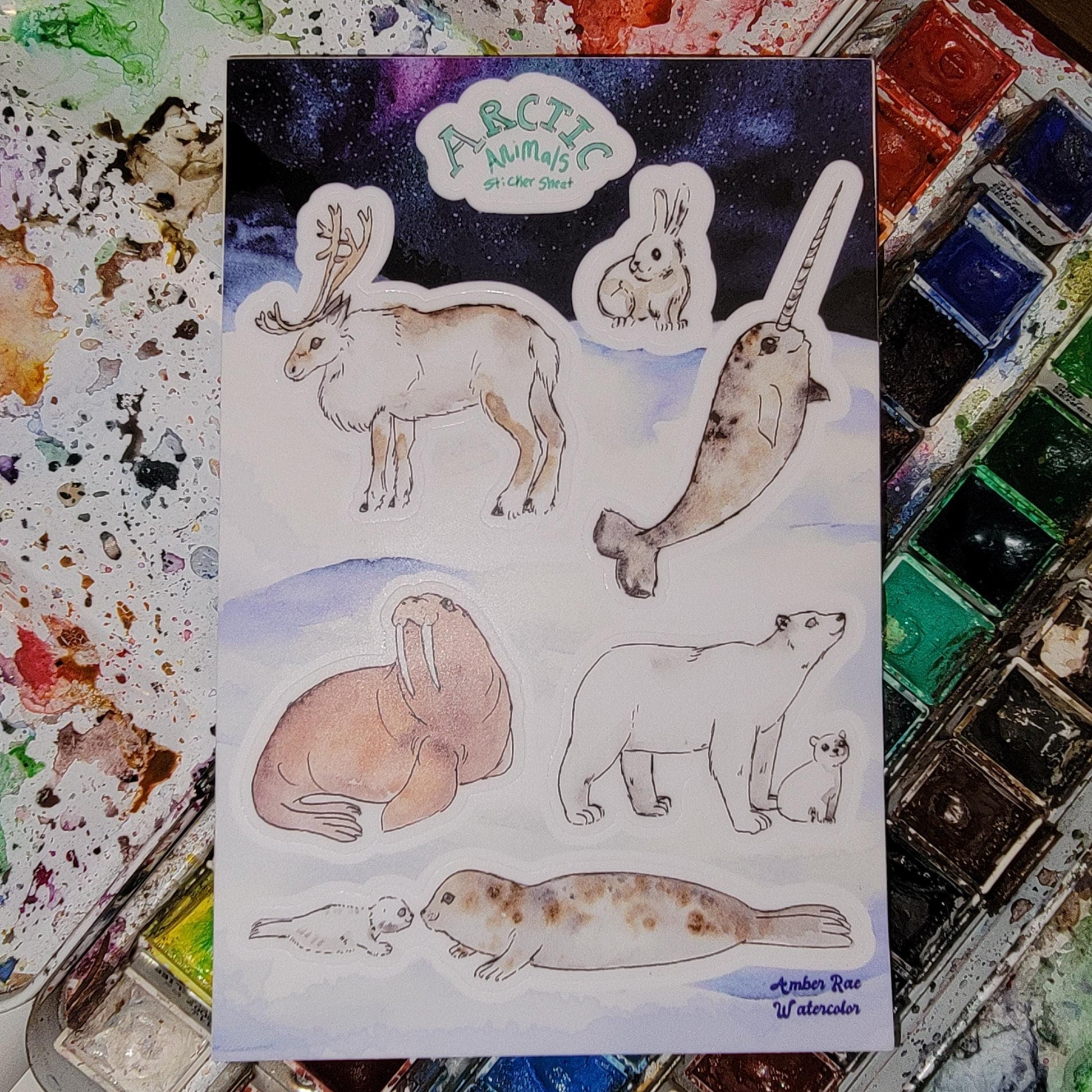 Arctic Animals Sheet of 6 Stickers Watercolor Art