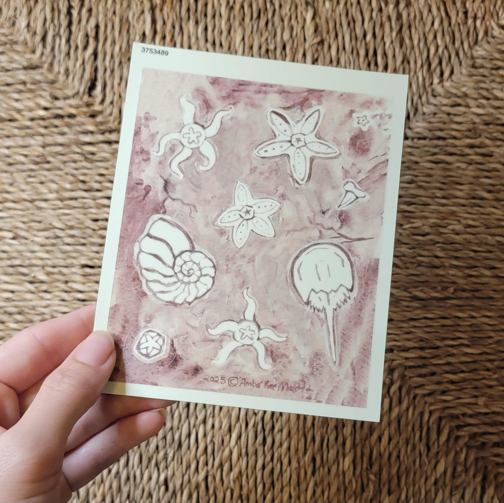 Sticker Sheet Glow in the Dark Fossil Sea Star Watercolor Art