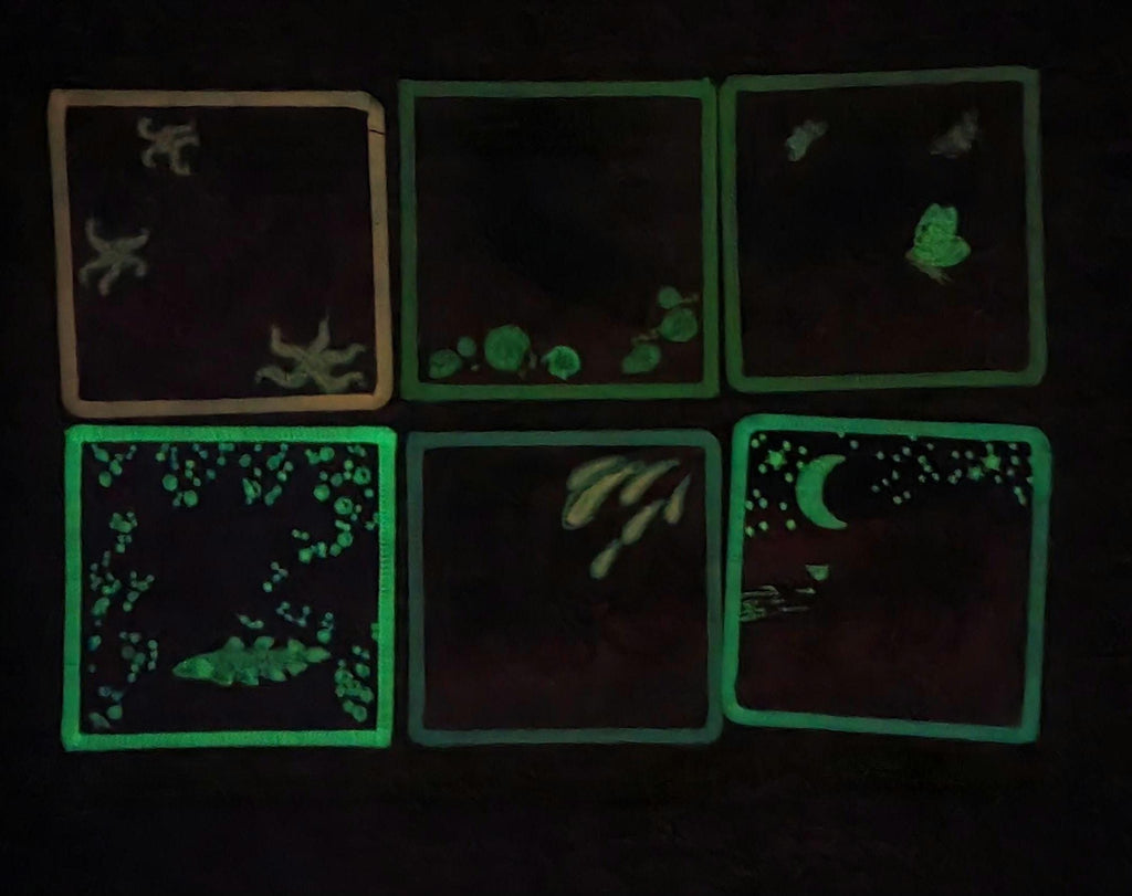 Set of 6 Glow in the Dark, Iron-On Patch: Horsehoe Crabs Through Time Paleo Art
